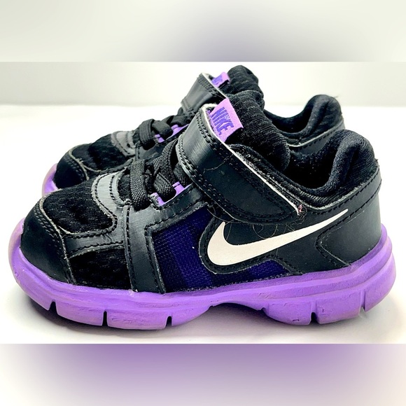 Nike Other - Nike Kids Velcro Black and Purple Shoes Baby Toddler Sneakers Size 6C